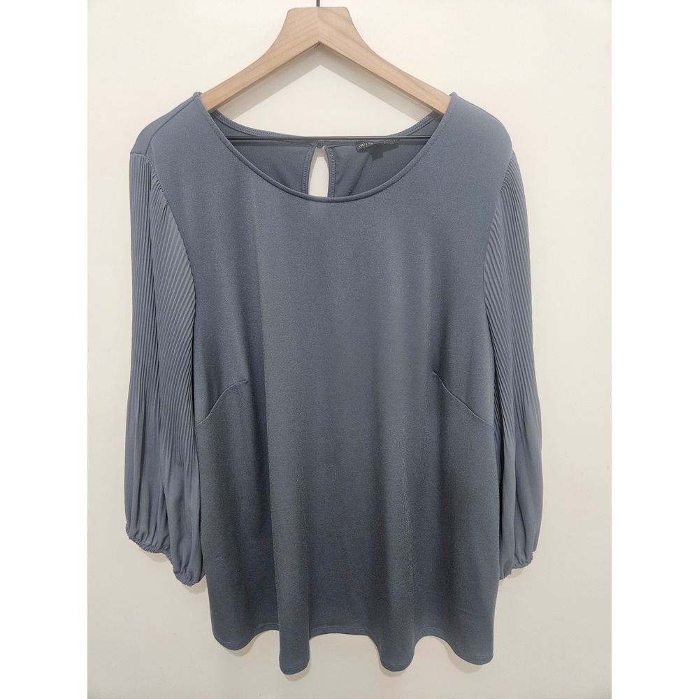 Adrianna Papell Slate Blue Pleated Sleeve Keyhole Back Blouse 3X AD1S300897W
